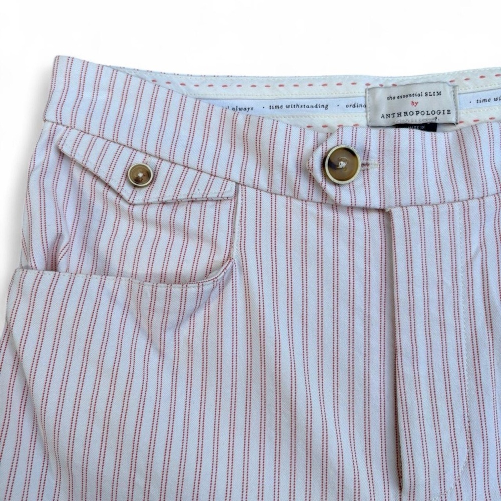 Anthropologie White Pants with Red Pinstripes